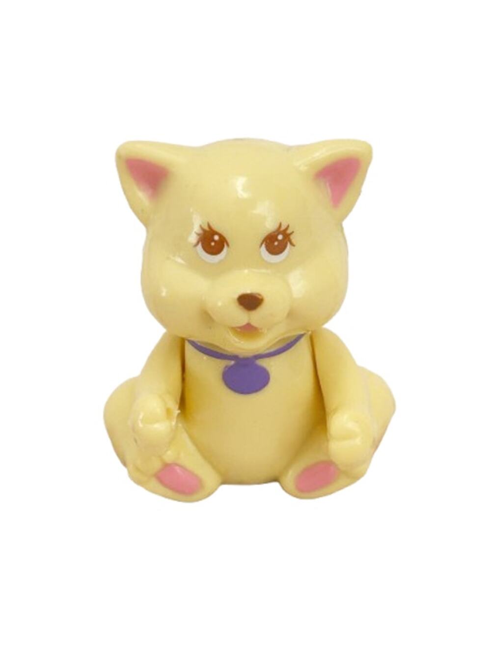 VINTAGE 1990s Itzy Bitzy Pals Cream Yellow Cat Kitty Figurine Purple Collar